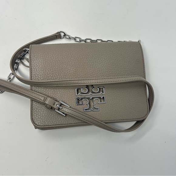 Tory Burch Britten Combo Crossbody Shoulder Bag Taupe Leather Silver‎ Hardware - Picture 10 of 14
